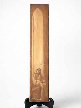 Bro Matthew Religious Original Monk Portrait on Wood Hand Drawn Signed Wall Art